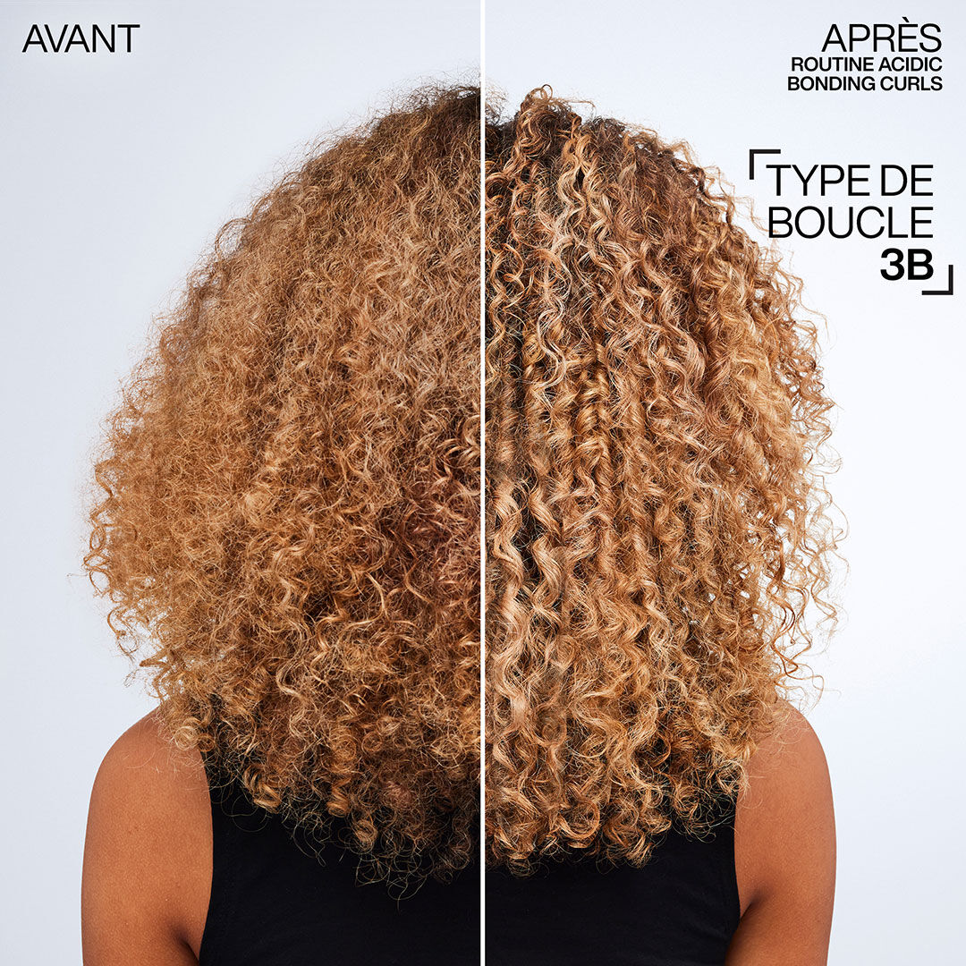 Avant/après utilisation de la routine Acidic Bonding Curls sur cheveux de type 3B